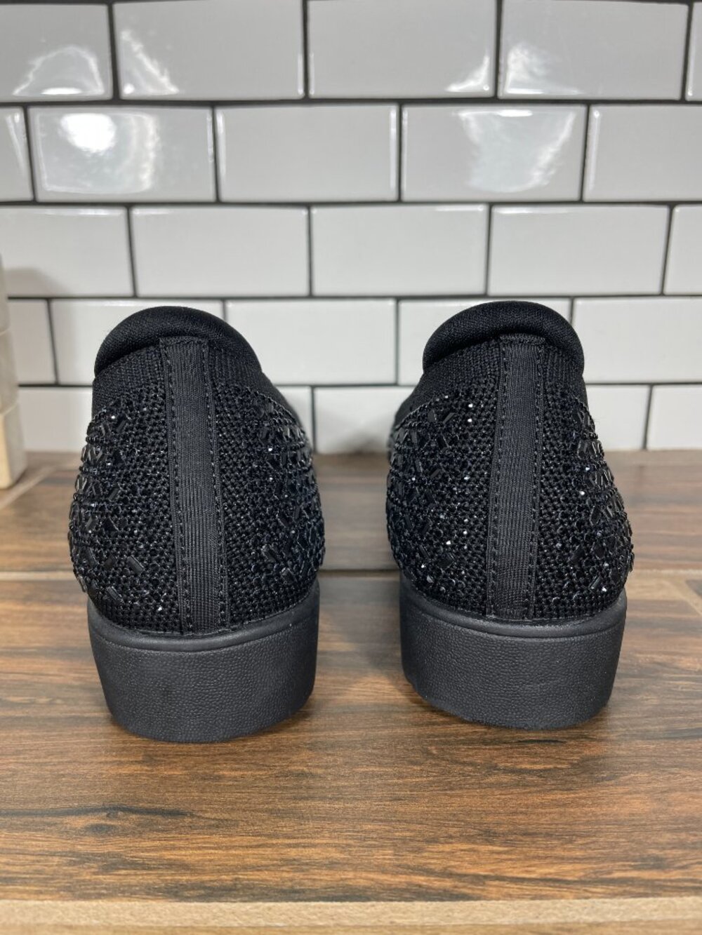 Skechers Cleo Flex Wedge Nova Glam Shoes Womens Size 9 Black Rhinestone Flat - Picture 4 of 13